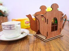 Laser Cut Wooden Teapot Shape Tea House 3mm Free Vector