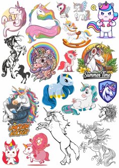 Unicorns Stickers Free Vector