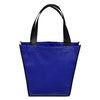 a blue bag with black handles