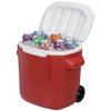 a red trash can full of candy