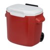 a red and white cooler