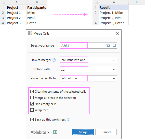 Concatenating columns into one.