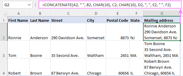 Concatenating cells with line breaks