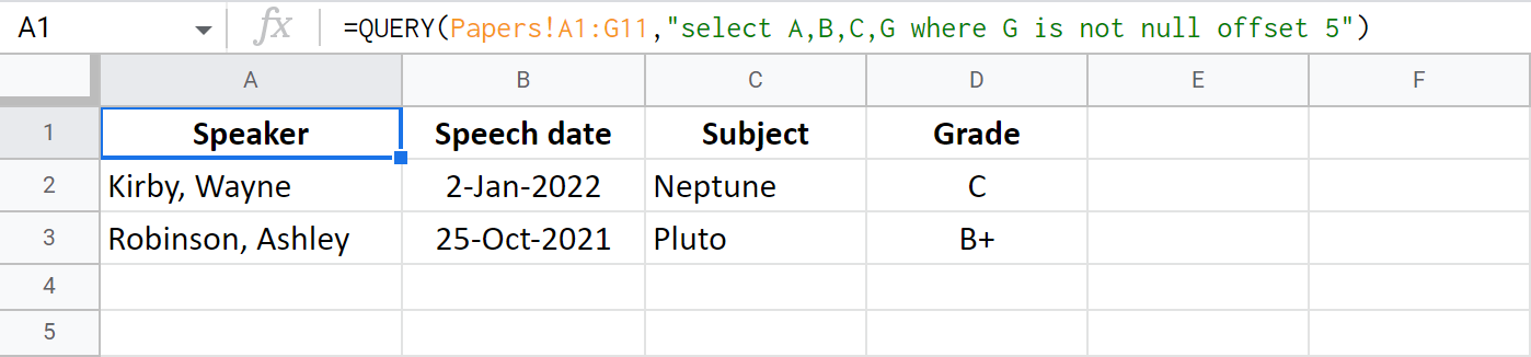 Skip rows at the beginning using offset.