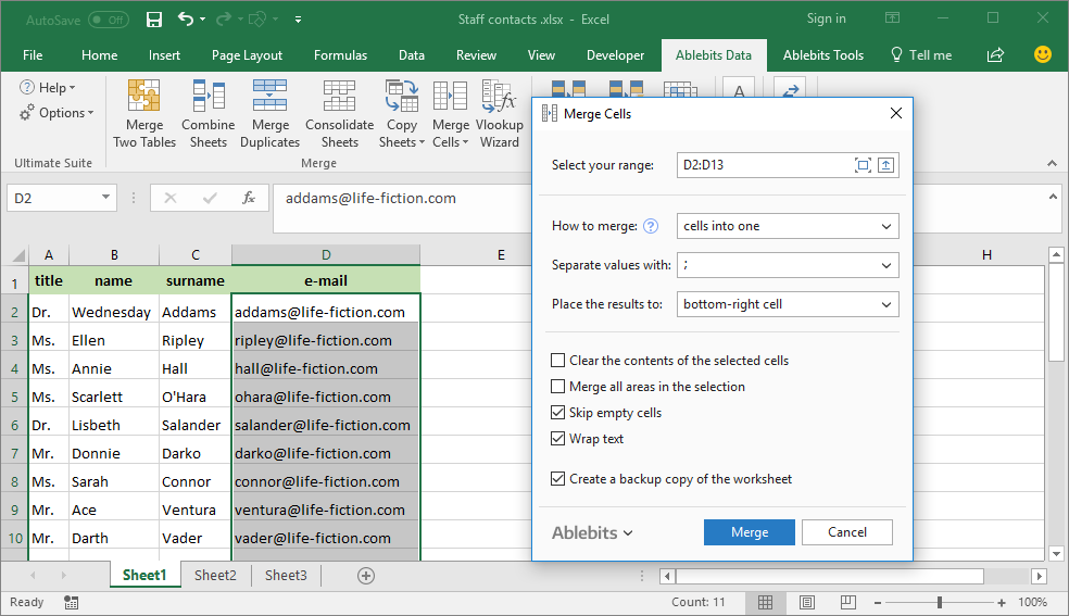 Combine data in 2 cells in excel