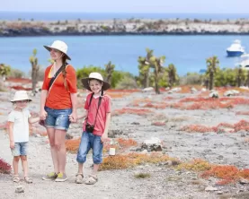 Family exploring from their Galapagos cruise ship