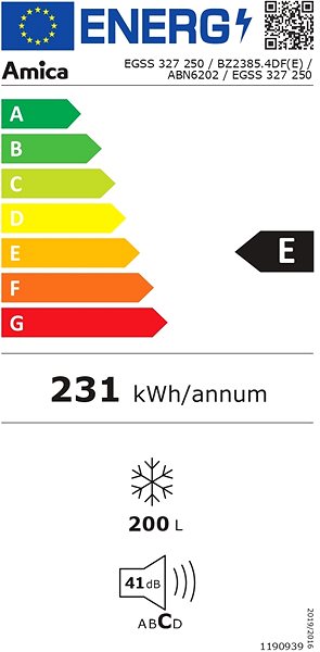 Vstavaná mraznička AMICA EGSS 327 250 Energetický štítok