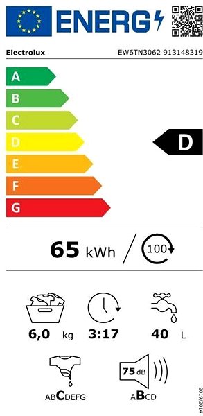 Washing Machine ELECTROLUX PerfectCare 600 EW6TN3062 Energy label