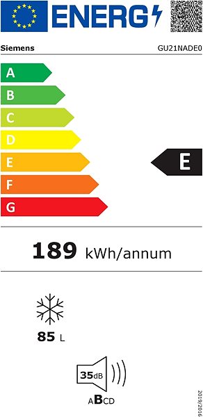 Vstavaná mraznička SIEMENS GU21NADE0 iQ500 Energetický štítok