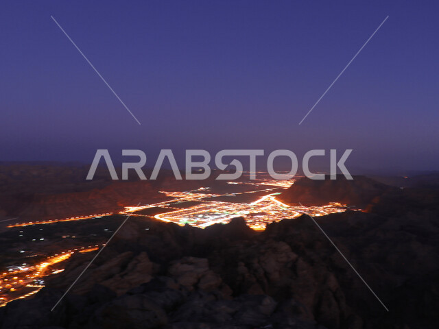 Night creative image of Al-Ula heritage village northwest of Saudi ...