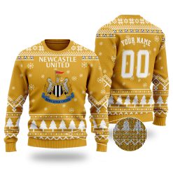 Newcastle United FC Custom Name Number Yellow Christmas Sweater