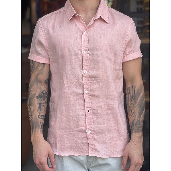 Camisa Barche Linho Mc - Rosa - KS MULTIMARCAS