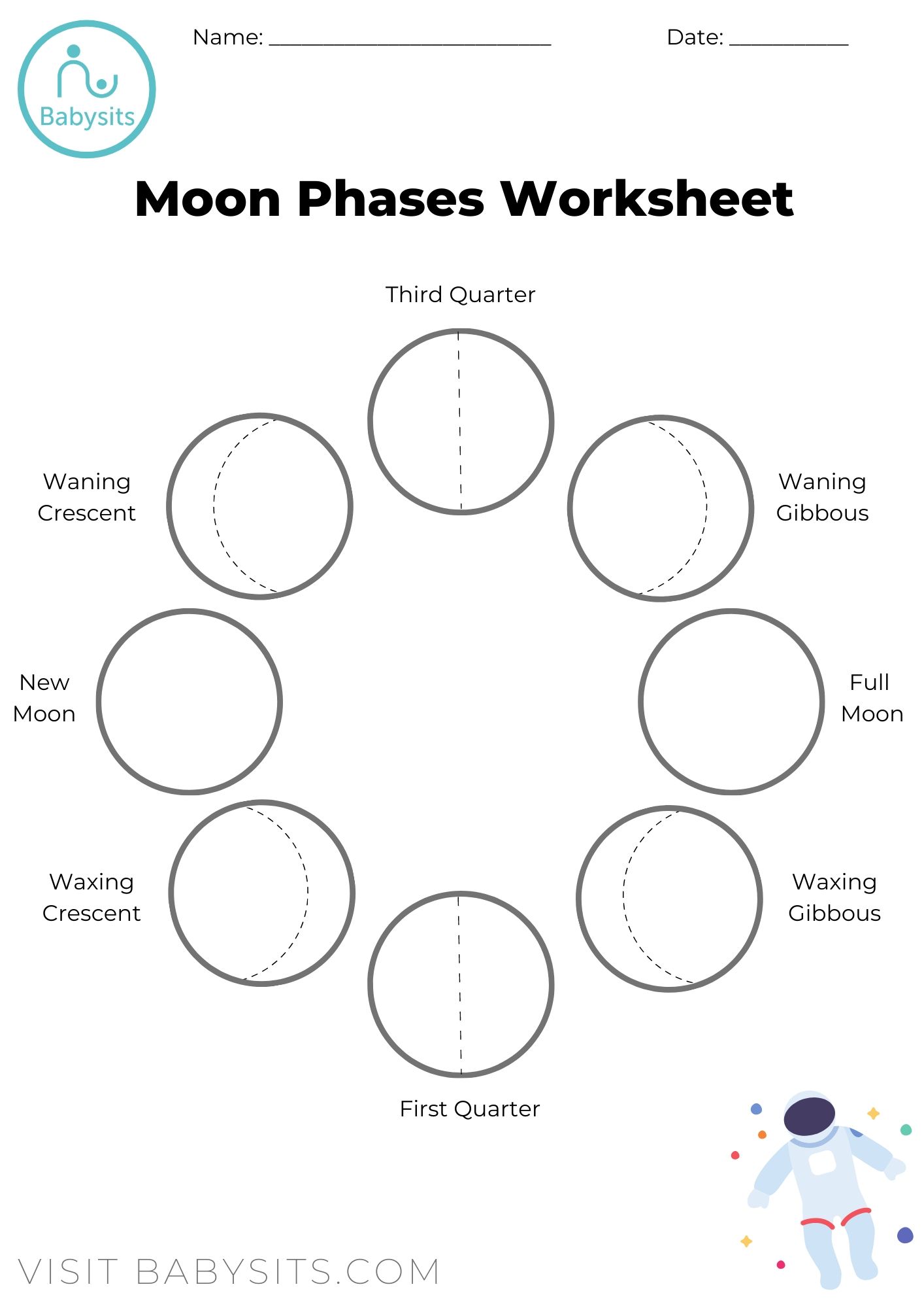 Drawing Moon Phases Worksheet