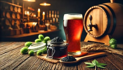 Shilajit Resin and beer in a brewery setting