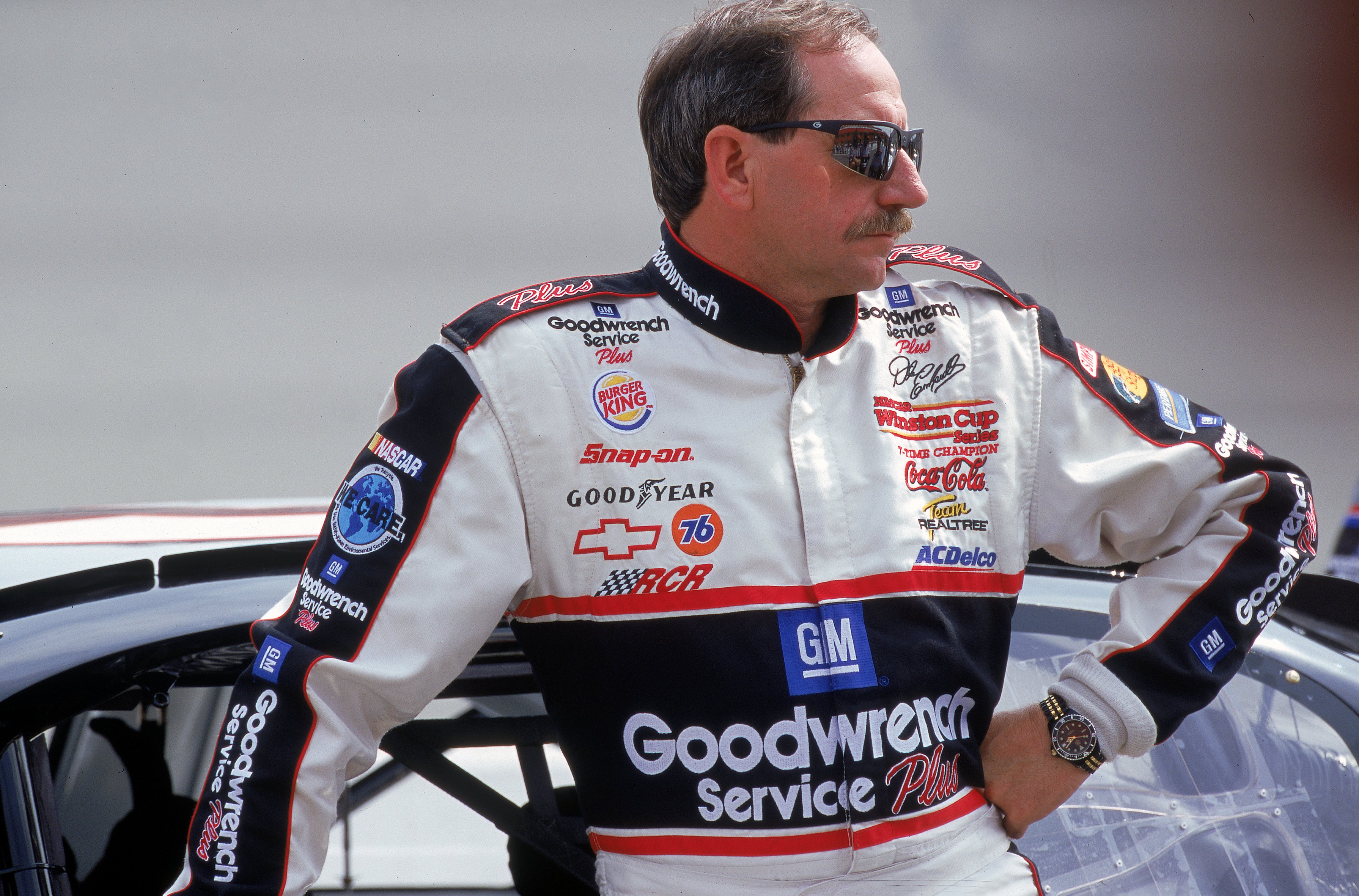 28 Apr 2000:  A close up of Dale Earnhardt Sr. as he looks on during the NAPA Auto Parts 500, Part of the NASCAR Winston Cup Series, at the California Speedway in Fontana, California. Mandatory Credit: Jon Ferrey  /Allsport