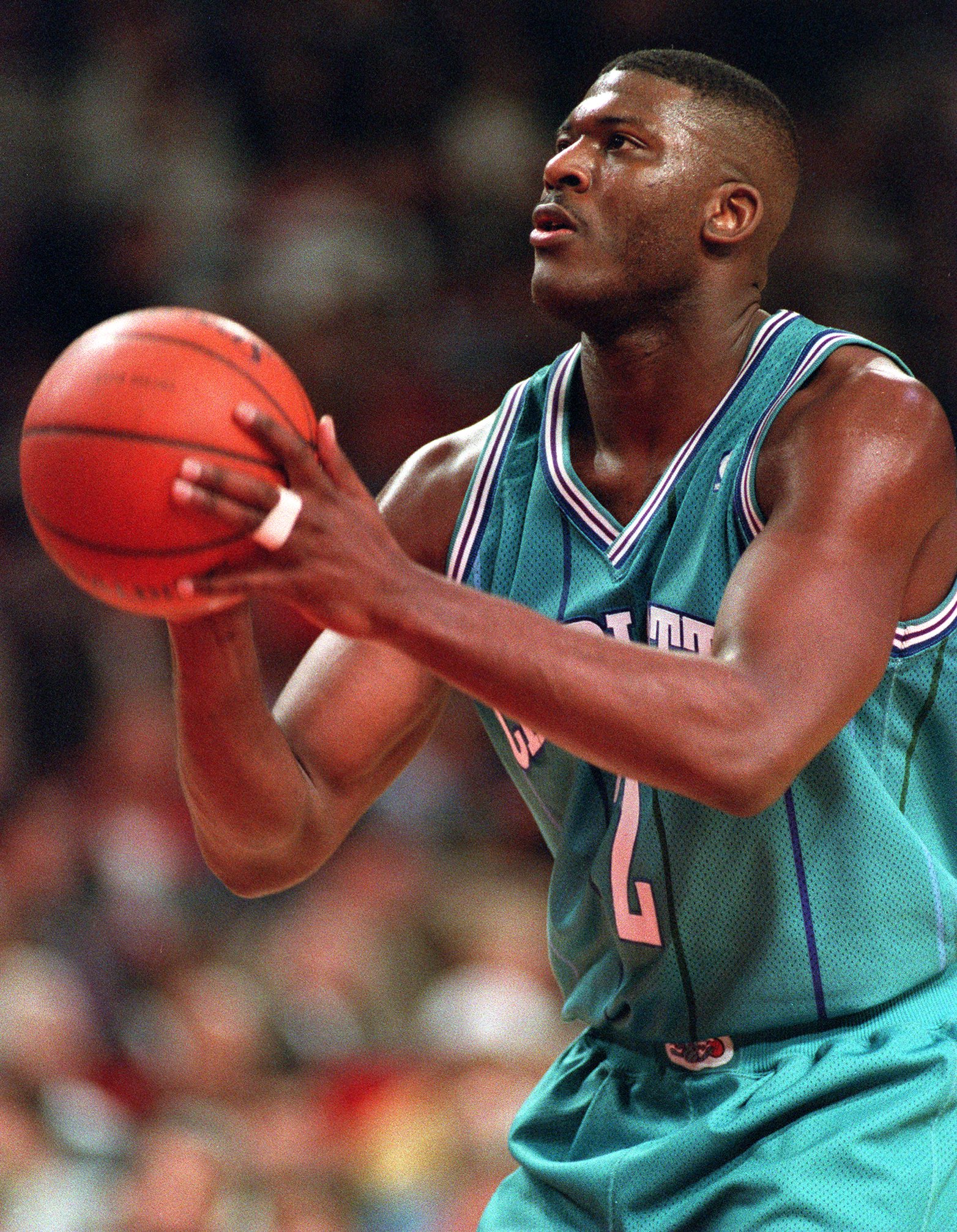 7 Mar 1994: LARRY JOHNSON OF THE CHARLOTTE HORNETS AT THE FREE-THROW LINE.