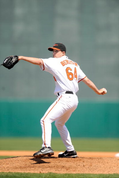 FORT LAUDERDALE, FL - MARCH 2: Brad Bergesen #64 of the Baltimore Orioles pitches against the Boston Red Sox during a spring training game at Fort Lauderdale Stadium March 2, 2009 in Fort Lauderdale, Florida. (Photo by Rob Tringali/Getty Images)