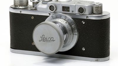 vintage Leica photo camera at KPI Museum, July 24, 2015, in Kiev, Ukraine