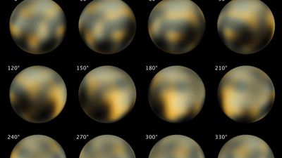 Pluto. The Changing Faces of Pluto. Most detailed view to date of the entire surface of the dwarf planet Pluto, as constructed from multiple NASA Hubble Space Telescope photographs taken from 2002 to 2003.