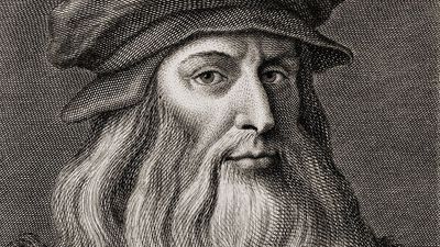 Leonardo da Vinci (1452-1519), Italian Renaissance painter from Florence. Engraving by Cosomo Colombini (d. 1812) after a Leonardo self portrait. Ca. 1500.