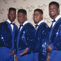 American quartet Boyz II Men (left to right) Shawn Stockman, Wanya Morris, Nathan Morris and Michael McClary, 1992. (music, rhythm-and-blues). Photographed at the American Music Awards where they won Favorite Soul/R&B New Artist, Los Angeles, California, January 27, 1992.