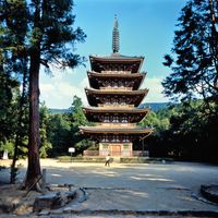 A square pagoda of the Daigo Temple, Kyōto, Japan.