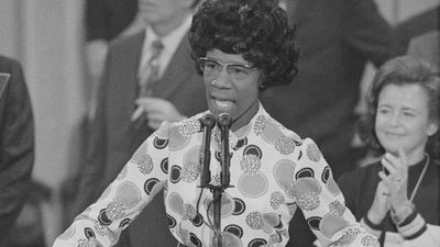 Congresswoman Shirley Chisholm speaking and thanking delegates at the Democratic National Convention (third session), Miami Beach, Florida, July 12, 1972.