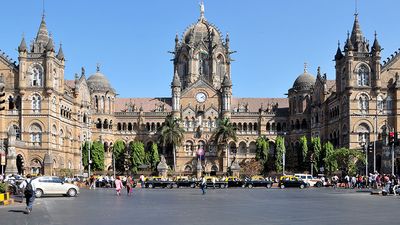 The exterior of the Victoria terminus railway station, Mumbai, India. (Chhatrapati Shivaji Terminus, UNESCO World Heritage site)