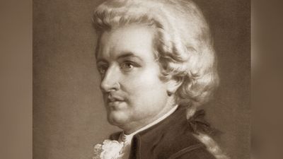 Wolfgang Amadeus Mozart portrait. Austrian composer. (Johann Chrysostom Wolfgang Amadeus Mozart)