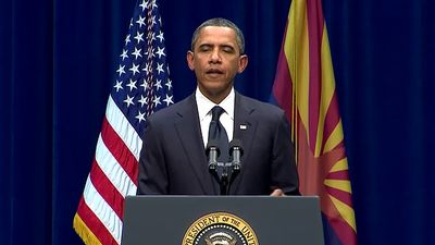 Listen to Barack Obama speaking at a memorial for victims of the Tucson shooting, 2011