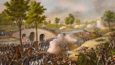 Battle of Antietam, Sept. 17, 1862, lithograph by Kurz and Allison, circa 1888.