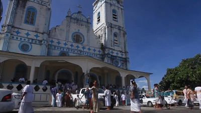 See a Sunday service at a Christian church in Samoa