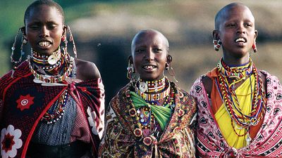 Kenyan women in traditional clothing, Kenya, East Africa.