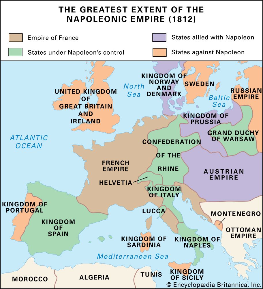 Greatest extent of Napoleon I's empire, 1812