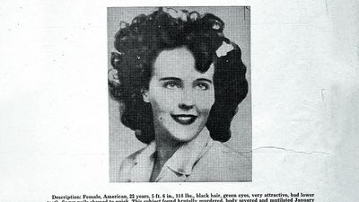 Los Angeles Police Department wanted flyer on Elizabeth Short, aka the "Black Dahlia," who was brutally murdered in January 1947. The FBI supported the Los Angeles Police Department in the case, including by identifying Short through her fingerprints that