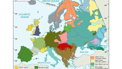 Map of the distribution of peoples in Europe