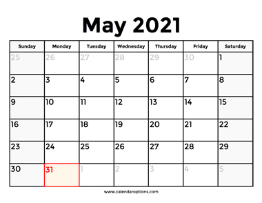 May 2021 Calendar With Holidays