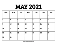 May 2021 Calendar Printable