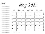 May 2021 Printable Calendar