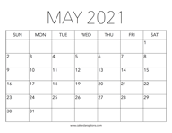 Printable May 2021 Calendar