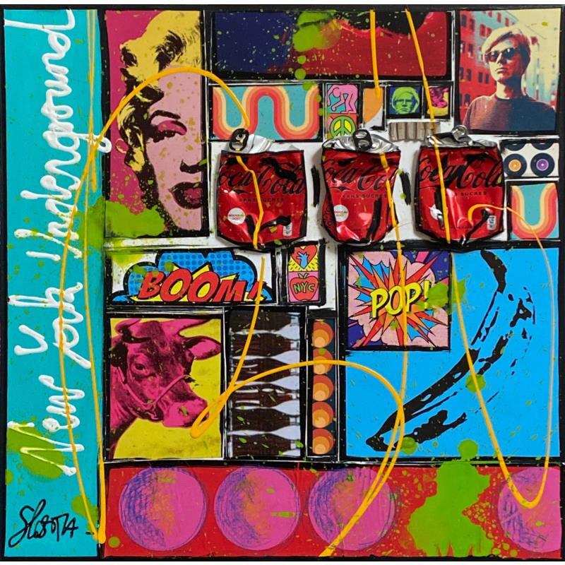 Peinture Pop, NY par Costa Sophie | Tableau Pop-art Acrylique, Collage, Posca, Upcycling Icones Pop