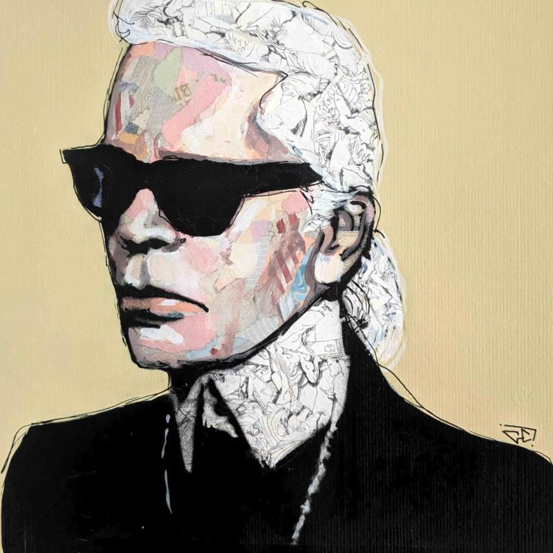 Peinture Karl Lagerfeld par G. Carta | Tableau Pop-art Acrylique, Collage, Encre, Papier, Upcycling Icones Pop, Mode, Portraits