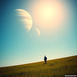 Today in my dream in a meadow along with someone i saw Jupiter with all of it's moons, the planet were huge as if it were near, more near than our moon is, also next to it was another planet as well.