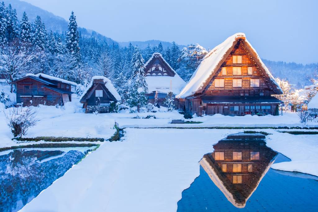 Shirakawago traditional gassho-zukuri house in the snow