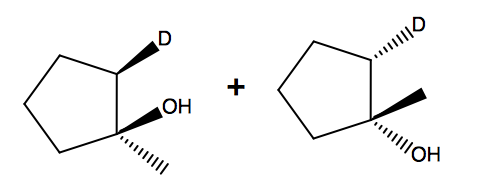 Two chemical structures representing products of hydroboration reaction.