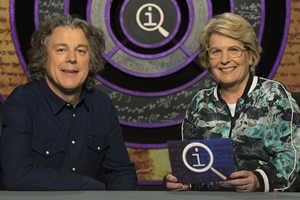 QI. Image shows from L to R: Alan Davies, Sandi Toksvig. Copyright: TalkbackThames