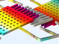 A close-up view of a gyroscope model showing the displacement magnitude.