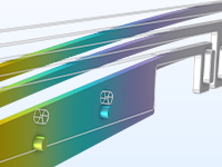 A close-up view of an actuator model showing the electrothermal results.