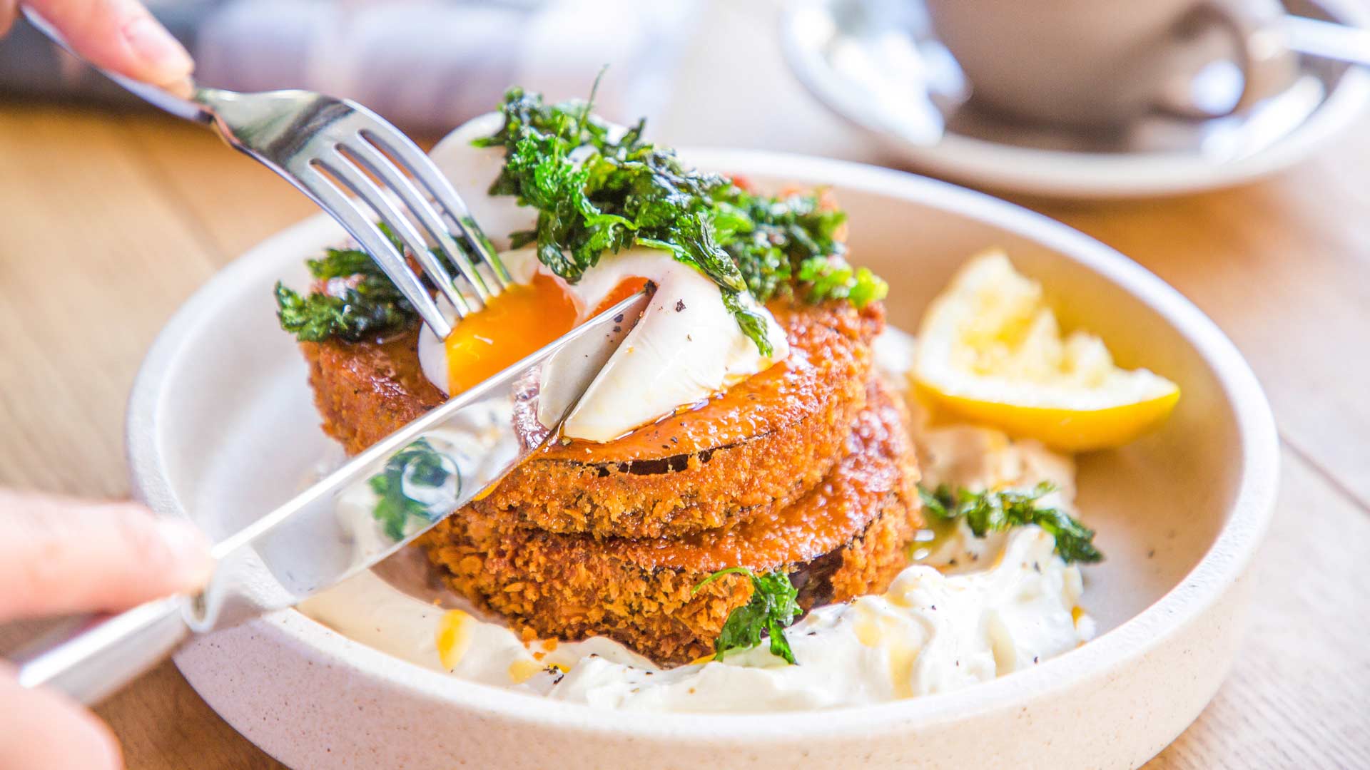 eggplant and eggs at Goodfields cafe in sydney.