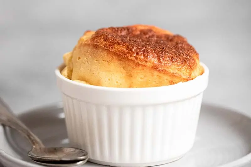 90° shot of one souffle just out the oven